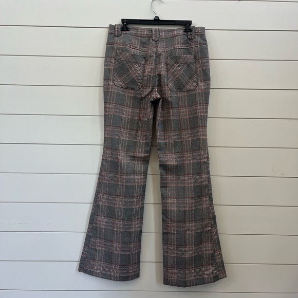 Free People Plaid Flare Pants Grey Brown Retro - Picture 2 of 7